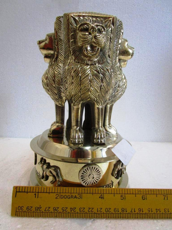 10" Brass Indian NATIONAL Emblem - Republic of INDIA - Ashok STAMBH Statue (1035)