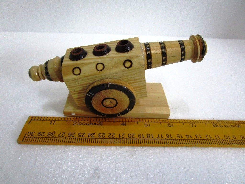 Indian WOODEN ROYAL CANNON PEN STAND - Home Decor Table Office (1505)