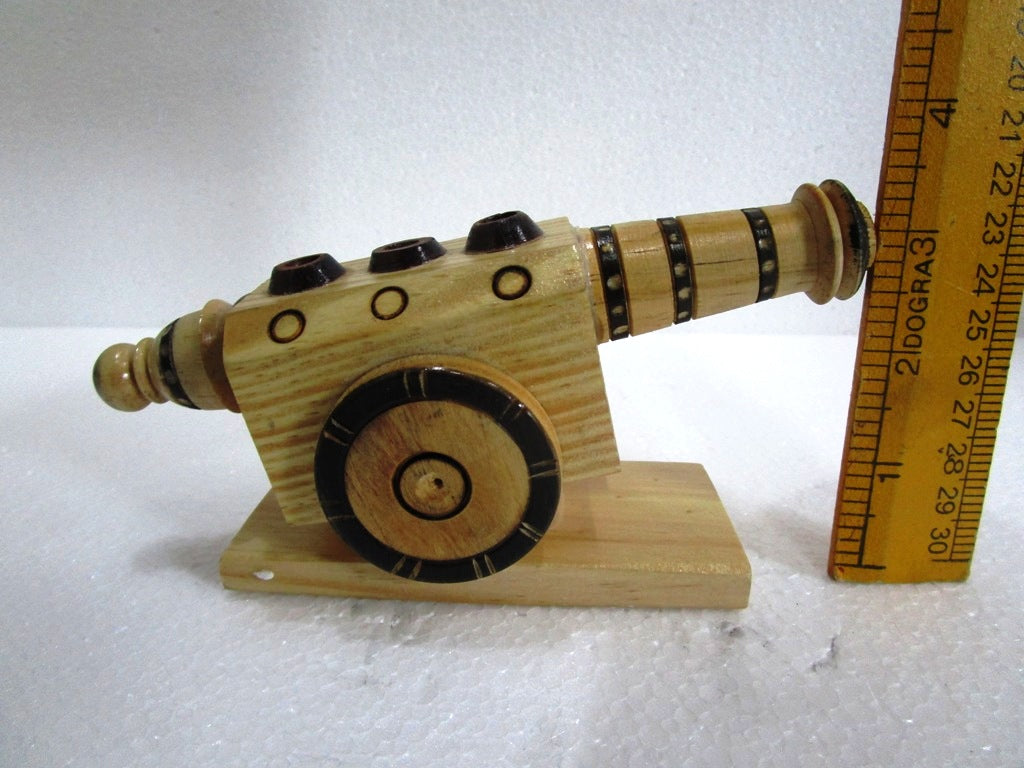 Indian WOODEN ROYAL CANNON PEN STAND - Home Decor Table Office (1505)