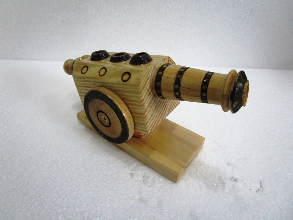 Indian WOODEN ROYAL CANNON PEN STAND - Home Decor Table Office (1505)