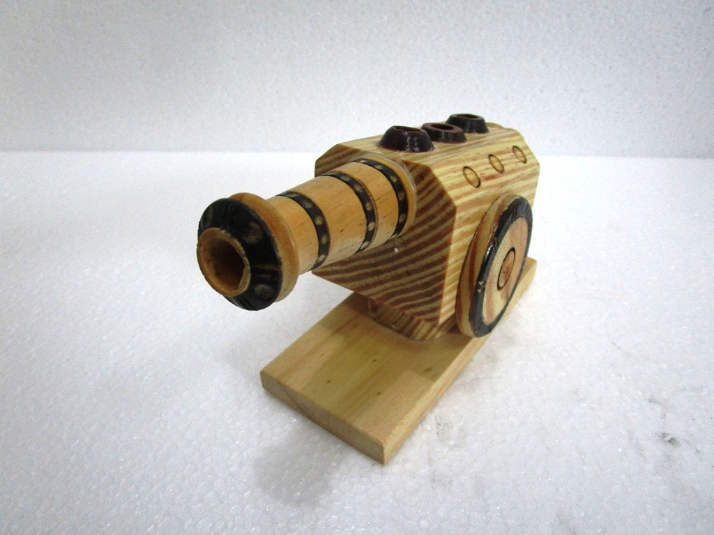 Indian WOODEN ROYAL CANNON PEN STAND - Home Decor Table Office (1505)