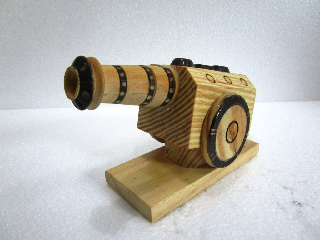 Indian WOODEN ROYAL CANNON PEN STAND - Home Decor Table Office (1505)