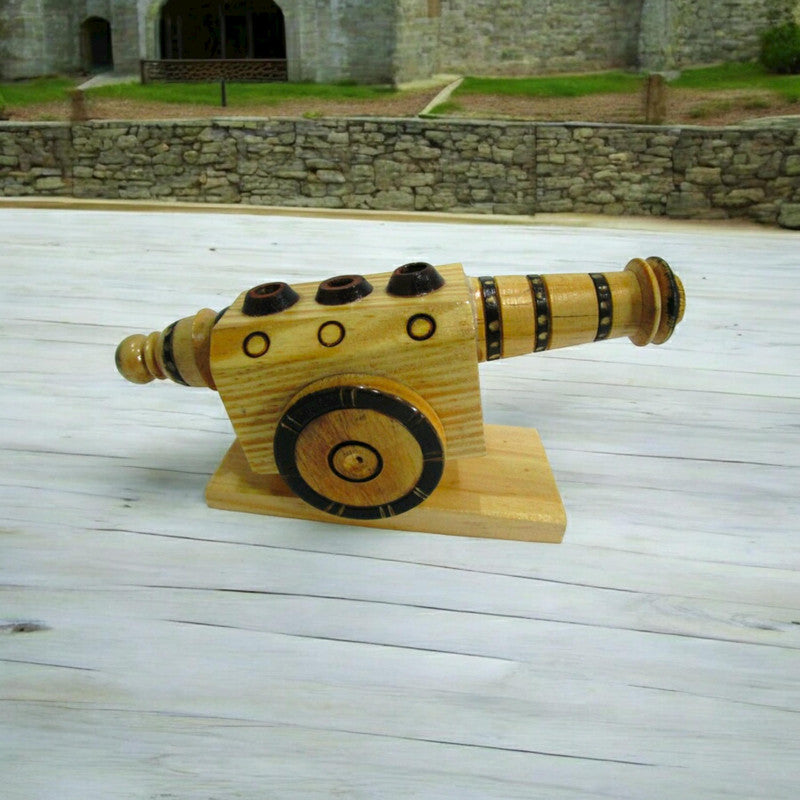 Indian WOODEN ROYAL CANNON PEN STAND - Home Decor Table Office (1505)