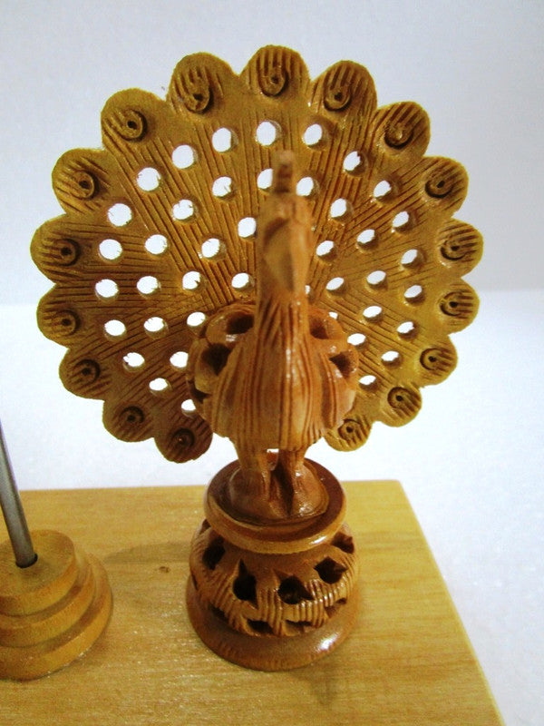 Indian NATIONAL Bird PEACOCK with FLAG and CLOCK - Wooden Made (1513)