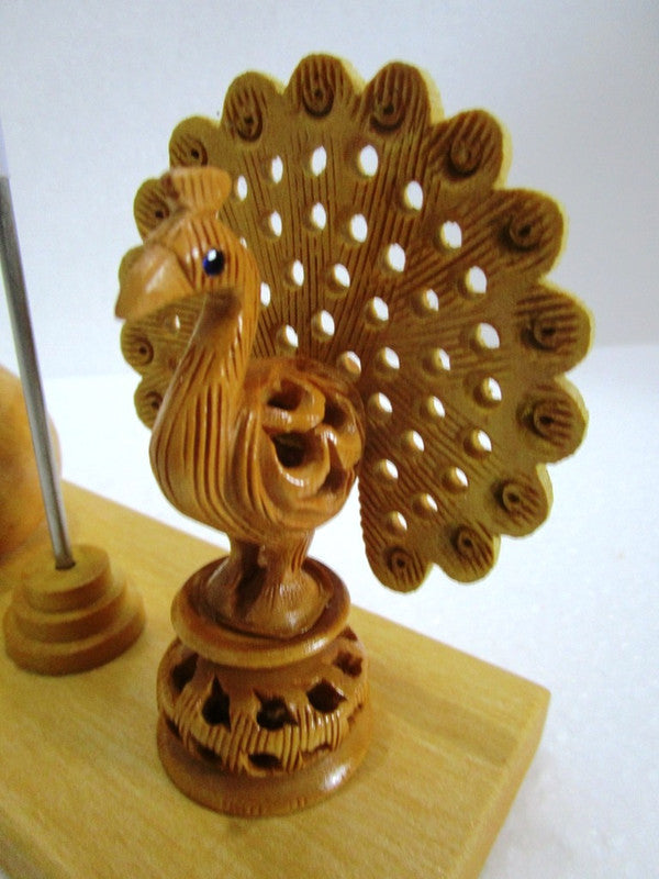 Indian NATIONAL Bird PEACOCK with FLAG and CLOCK - Wooden Made (1513)