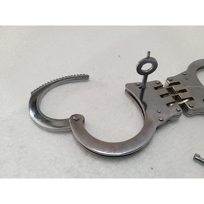 Heavy Duty Police Handcuff | Carbon Steel Made Solid | Theatre Play Silver Plated Police (1818)