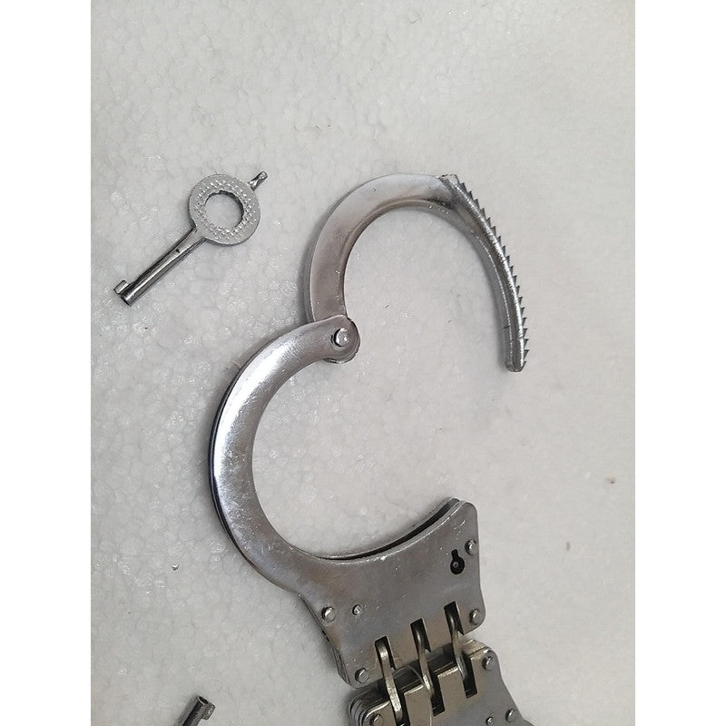 Heavy Duty Police Handcuff | Carbon Steel Made Solid | Theatre Play Silver Plated Police (1818)