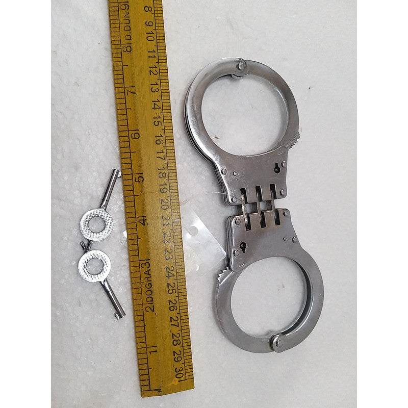 Heavy Duty Police Handcuff | Carbon Steel Made Solid | Theatre Play Silver Plated Police (1818)