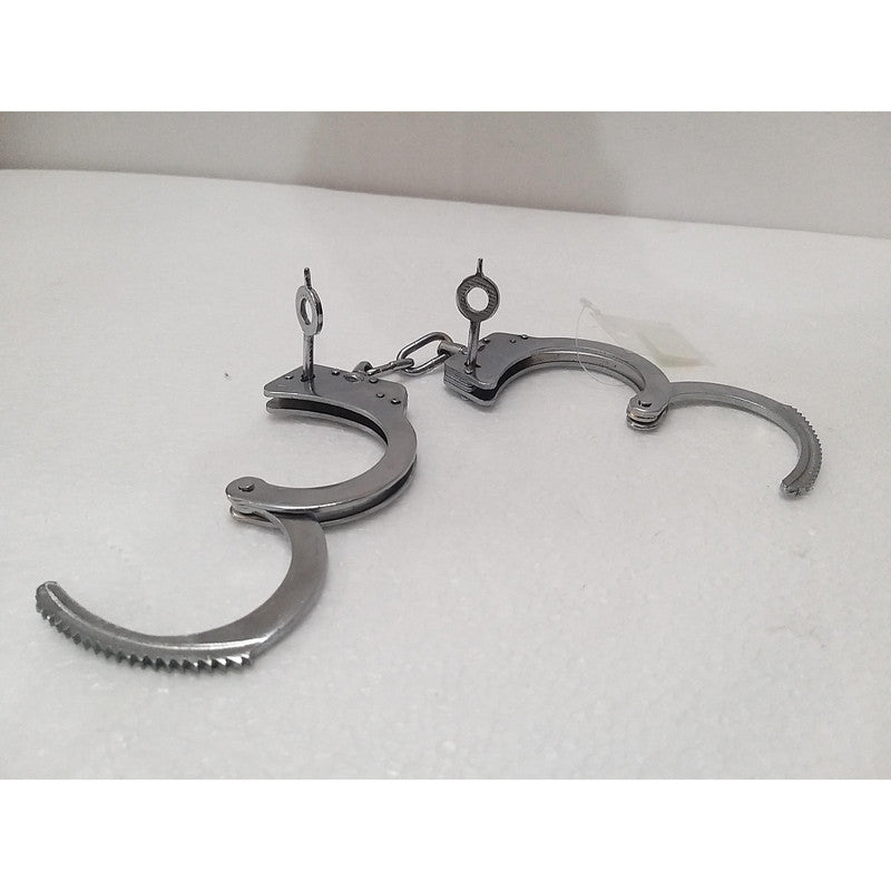 Heavy Duty Police Handcuff | Carbon Steel Made Solid | Theatre Play Silver Plated Police (1819)