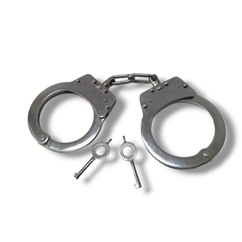 Heavy Duty Police Handcuff | Carbon Steel Made Solid | Theatre Play Silver Plated Police (1819)