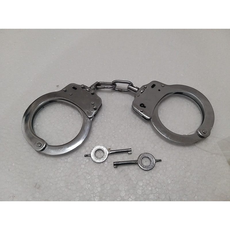 Heavy Duty Police Handcuff | Carbon Steel Made Solid | Theatre Play Silver Plated Police (1821)