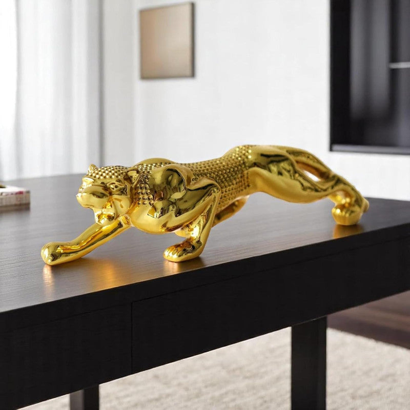 10 Inches Premium Quality Gold Plated JAGUAR SHOWPIECE for Car Desk Table Decor (205)