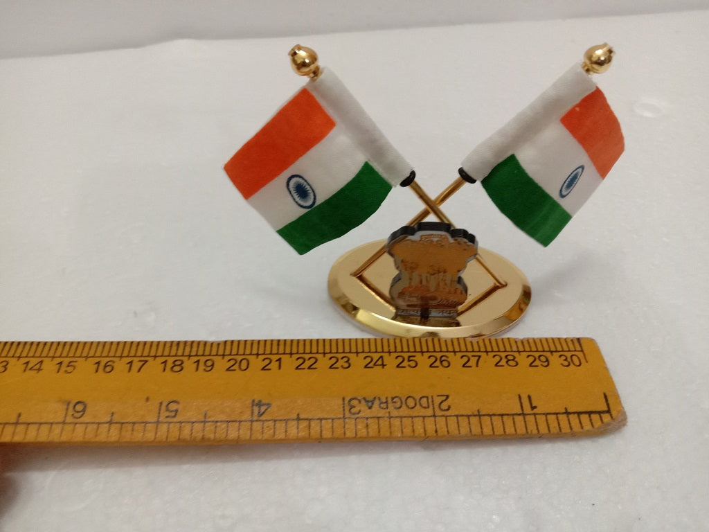 BRASS Indian NATIONAL Emblem with FLAG - BRASS - Republic of INDIA - Table Decor (2252)