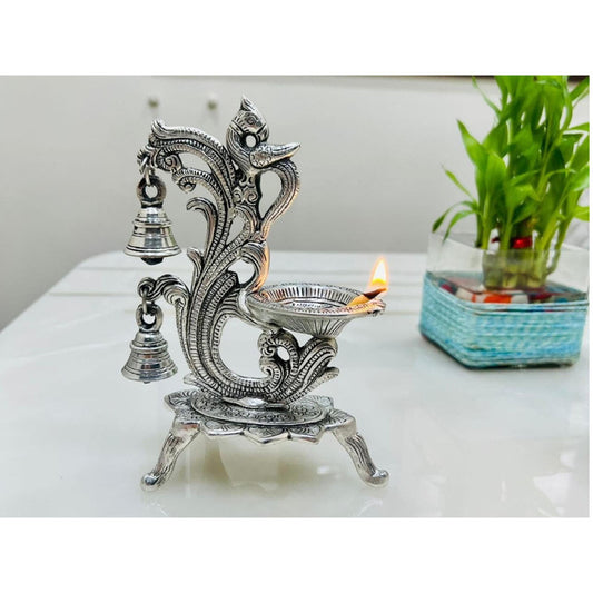 Silver Plated Diya Lamp Vilakku for Puja Gifts and Home Decor (2280)
