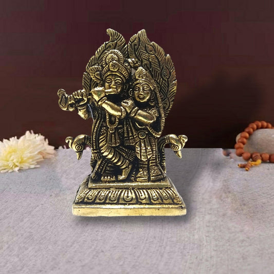 Radha Krishna Brass Idol | Lord Krishna Radha Statue Figurines | For Puja Ghar Home Decoration (2641)