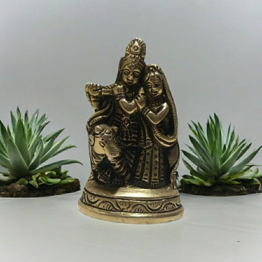Radha Krishna Brass Idol | Lord Krishna Radha Statue Figurines | For Puja Ghar Home Decoration (2660)