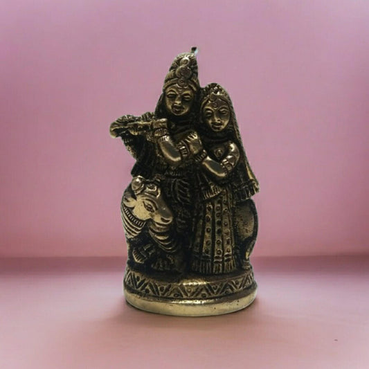 Radha Krishna Brass Idol | Lord Krishna Radha Statue Figurines | For Puja Ghar Home Decoration (2661)