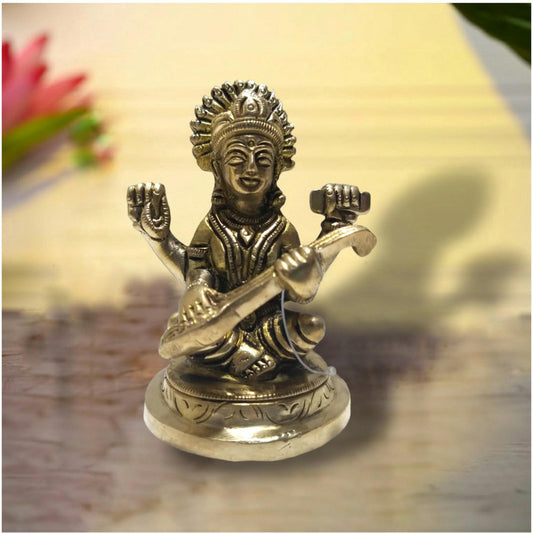 Saraswati Maa Brass Idol | Goddess Saraswati Statue Figurines | For Puja Ghar Home Decoration (2676)
