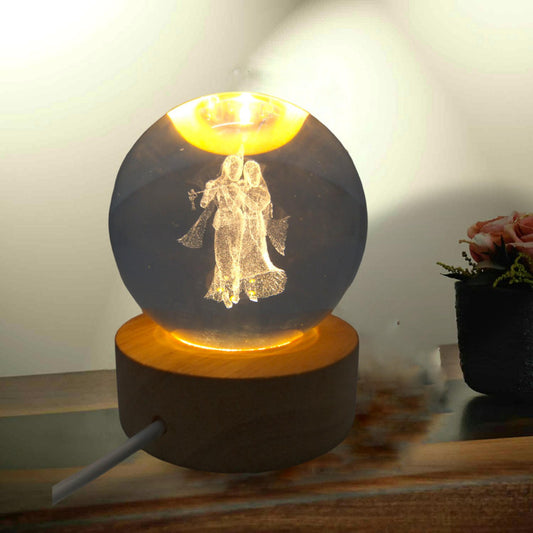 Radha Krishna Crystal Ball Light - Room Decor Night Lights Luminous Ball Inner 3D Figurine Home Decor  (2776)