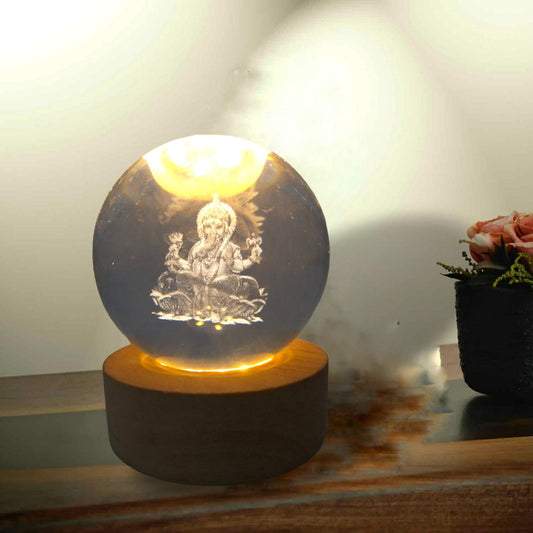 Lord GANESHA Crystal Ball Light - Room Decor Night Lights Luminous Ball Inner 3D Figurine Home Decor  (2778)