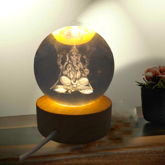 Lord GANESHA Crystal Ball Light - Room Decor Night Lights Luminous Ball Inner 3D Figurine Home Decor  (2779)