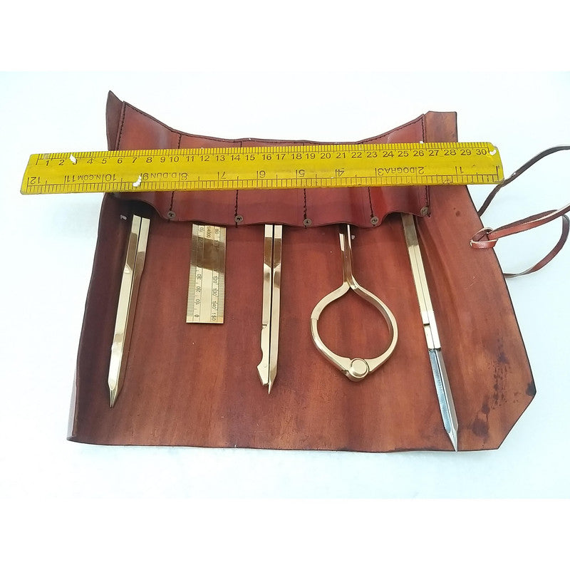 Nautical Proportional Divider Set of 5 - Full Brass dividers with Leather Box (2785)