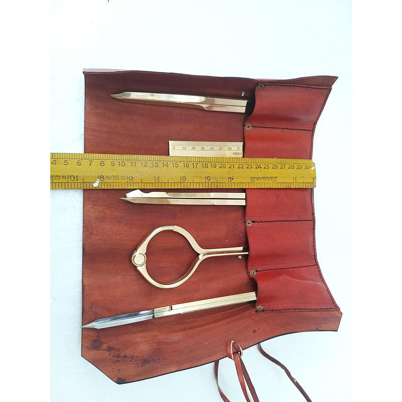 Nautical Proportional Divider Set of 5 - Full Brass dividers with Leather Box (2785)