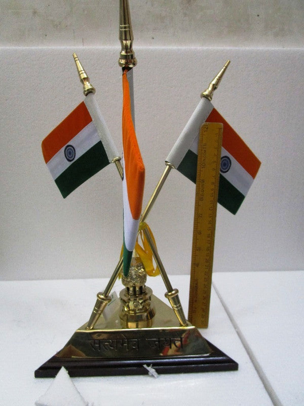 BRASS Indian NATIONAL Emblem with FLAG - BRASS - Republic of INDIA - Table Decor (2948)