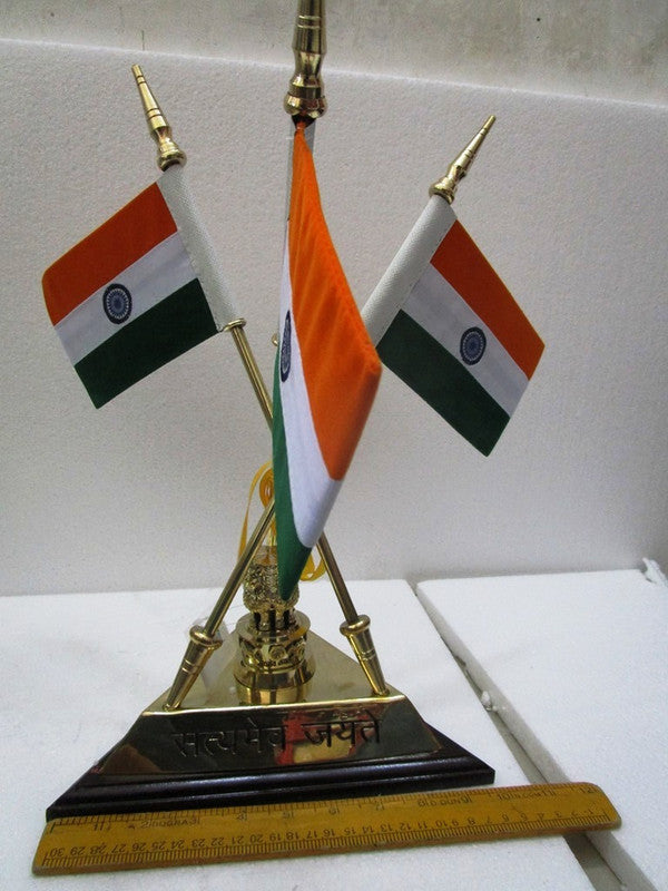 BRASS Indian NATIONAL Emblem with FLAG - BRASS - Republic of INDIA - Table Decor (2948)