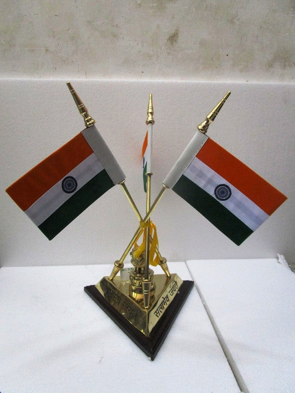 BRASS Indian NATIONAL Emblem with FLAG - BRASS - Republic of INDIA - Table Decor (2948)