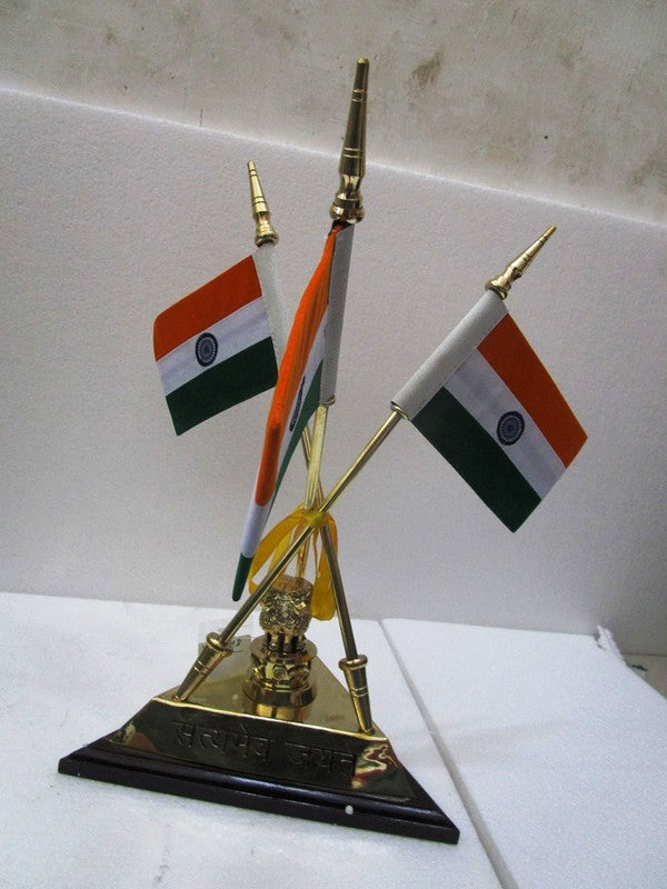 BRASS Indian NATIONAL Emblem with FLAG - BRASS - Republic of INDIA - Table Decor (2948)