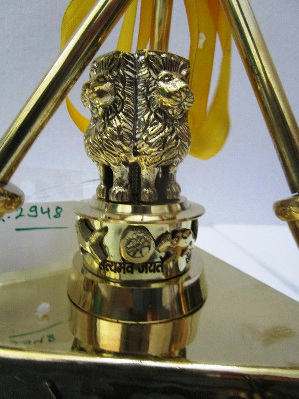 BRASS Indian NATIONAL Emblem with FLAG - BRASS - Republic of INDIA - Table Decor (2948)