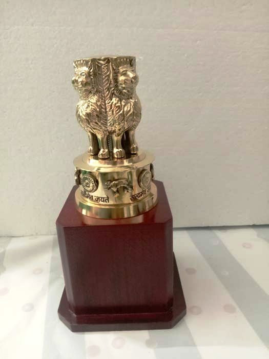 8" Brass Indian NATIONAL Emblem - Republic of INDIA - Ashok STAMBH Statue (3408)