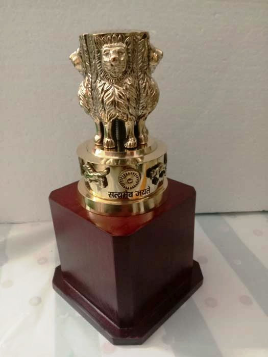 8" Brass Indian NATIONAL Emblem - Republic of INDIA - Ashok STAMBH Statue (3408)