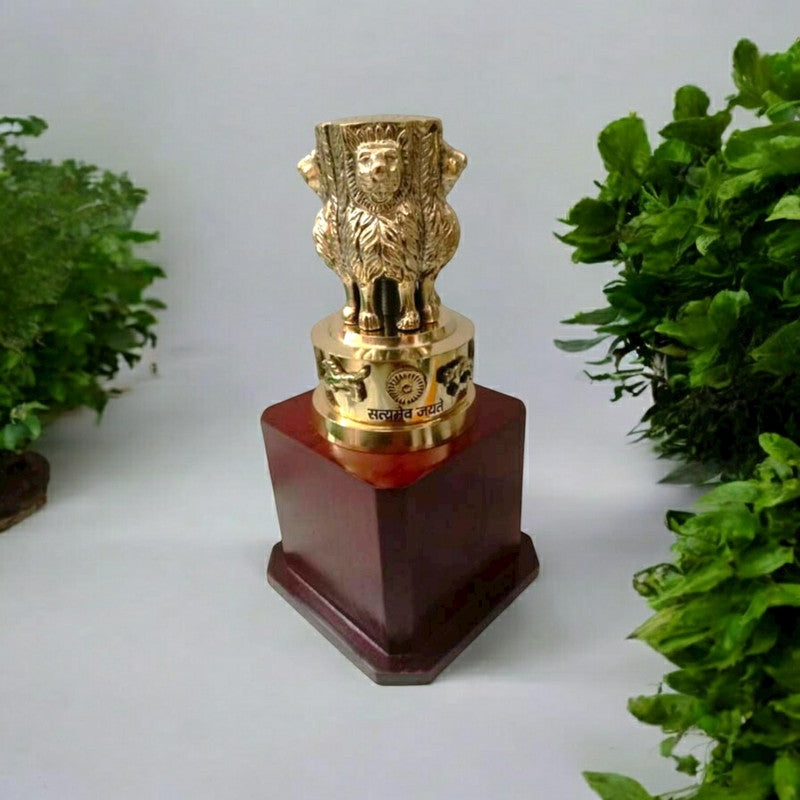 8" Brass Indian NATIONAL Emblem - Republic of INDIA - Ashok STAMBH Statue (3408)