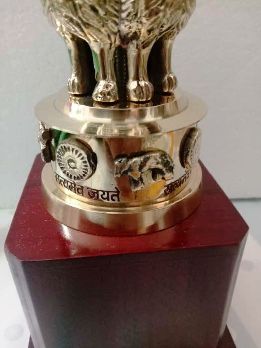 8" Brass Indian NATIONAL Emblem - Republic of INDIA - Ashok STAMBH Statue (3408)