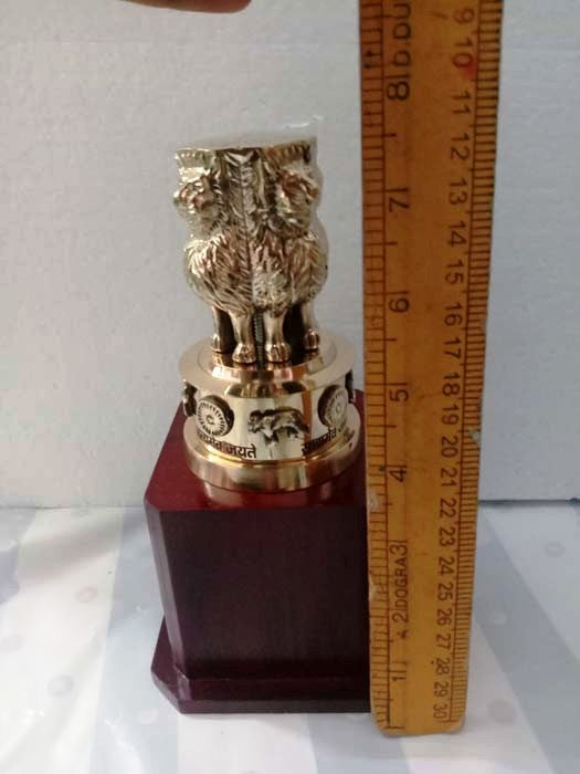 8" Brass Indian NATIONAL Emblem - Republic of INDIA - Ashok STAMBH Statue (3408)