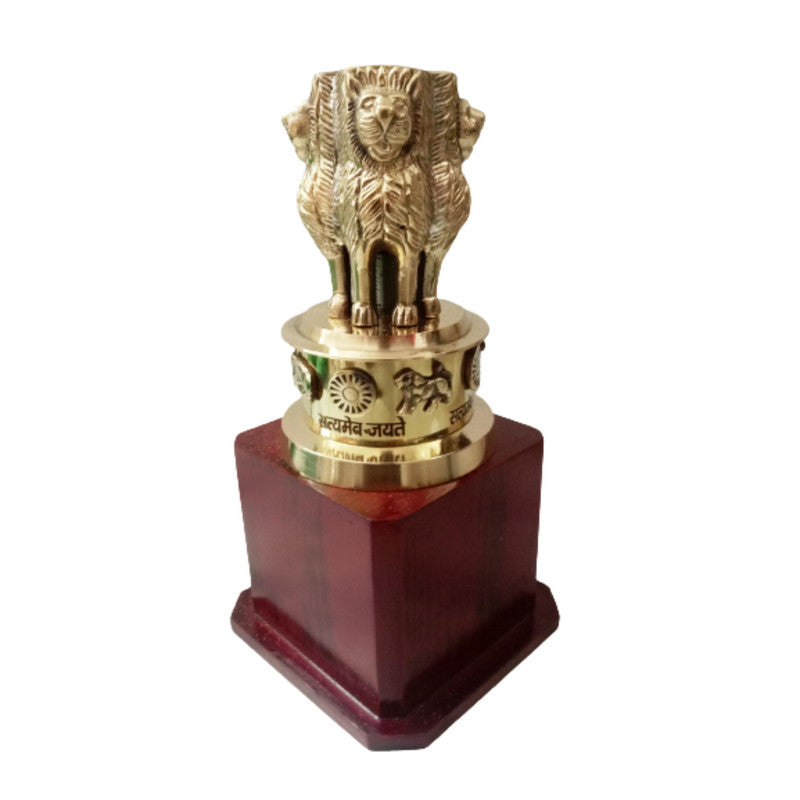 9" Brass Ashok Stambh Indian National Emblem | Ashoka Chakra Office Desk Memento (3410)