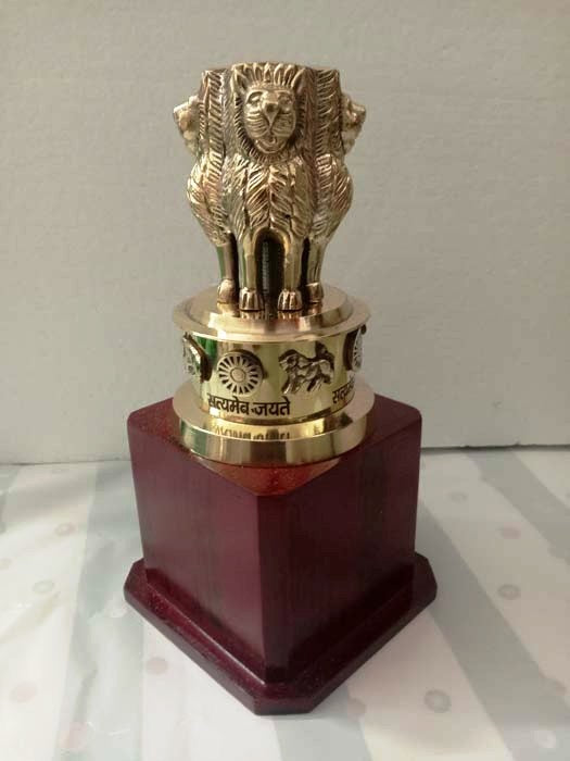 9" Brass Ashok Stambh Indian National Emblem | Ashoka Chakra Office Desk Memento (3410)