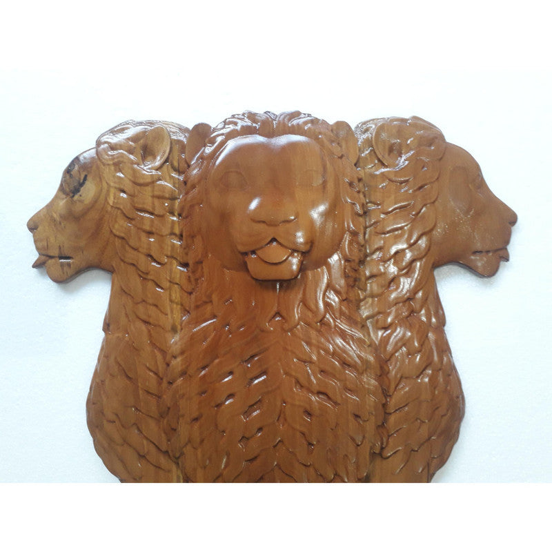 2 Feet LARGE Indian National Emblem Wall Plaque - Teak Wood - 3D Engraving Work (3778)