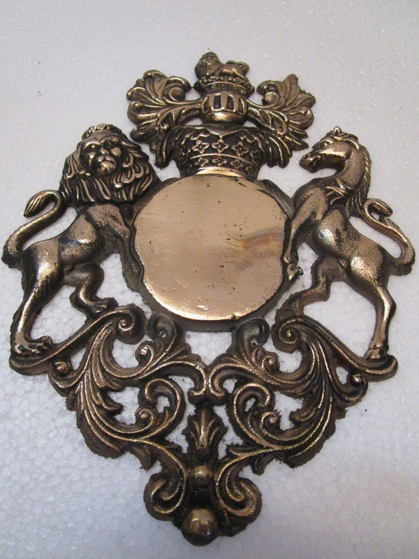 LARGE - Brass Vintage Style HEAVY CAST ROYAL CREST SAFE PLATE - Coat of Arms (5198)