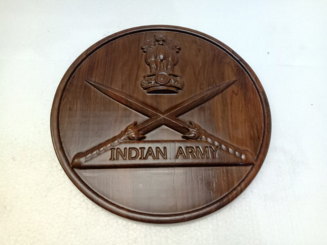 INDIAN ARMY Safe WOODEN Plaque - 12 Inches - 3D Engraving - Crest Badge Wall Décor (5389)