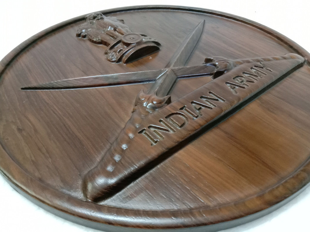 INDIAN ARMY Safe WOODEN Plaque - 12 Inches - 3D Engraving - Crest Badge Wall Décor (5389)