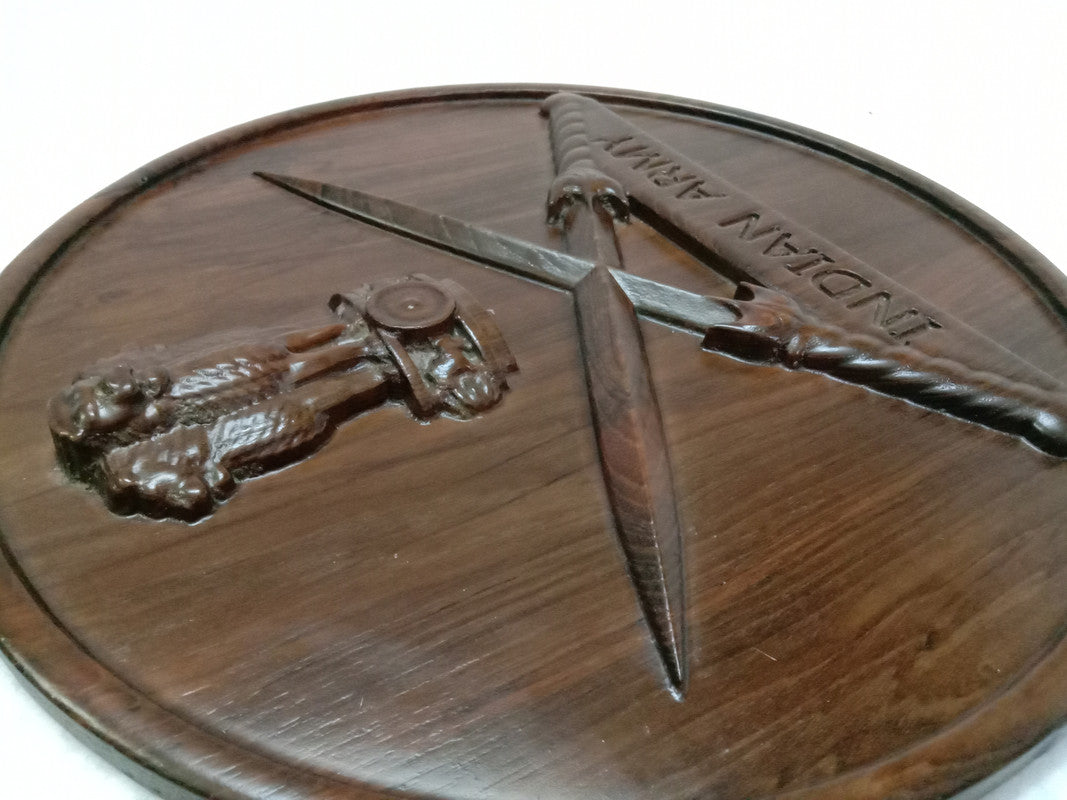 INDIAN ARMY Safe WOODEN Plaque - 12 Inches - 3D Engraving - Crest Badge Wall Décor (5389)