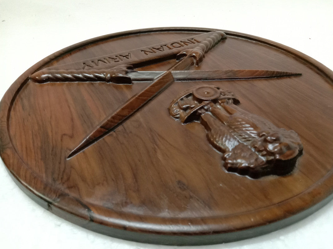 INDIAN ARMY Safe WOODEN Plaque - 12 Inches - 3D Engraving - Crest Badge Wall Décor (5389)