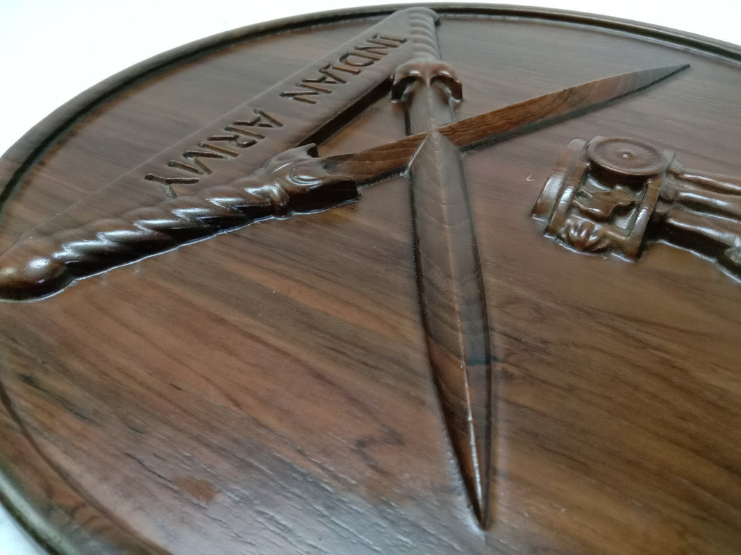 INDIAN ARMY Safe WOODEN Plaque - 12 Inches - 3D Engraving - Crest Badge Wall Décor (5389)