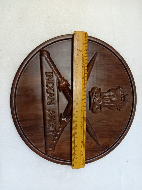 INDIAN ARMY Safe WOODEN Plaque - 12 Inches - 3D Engraving - Crest Badge Wall Décor (5389)