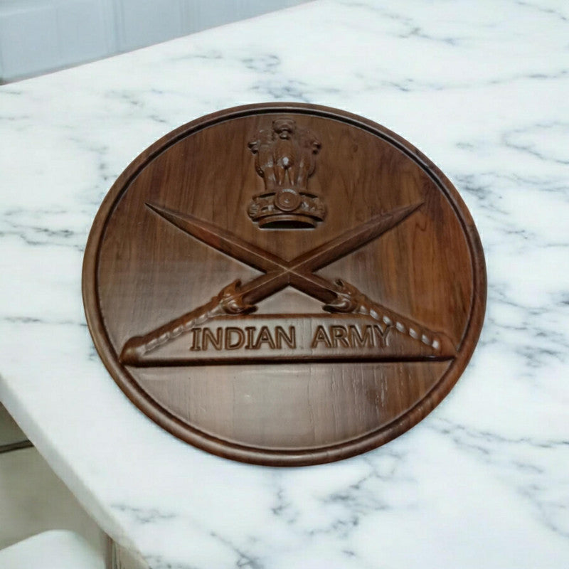INDIAN ARMY Safe WOODEN Plaque - 12 Inches - 3D Engraving - Crest Badge Wall Décor (5389)