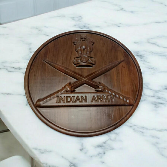 INDIAN ARMY Safe WOODEN Plaque - 12 Inches - 3D Engraving - Crest Badge Wall Décor (5389)