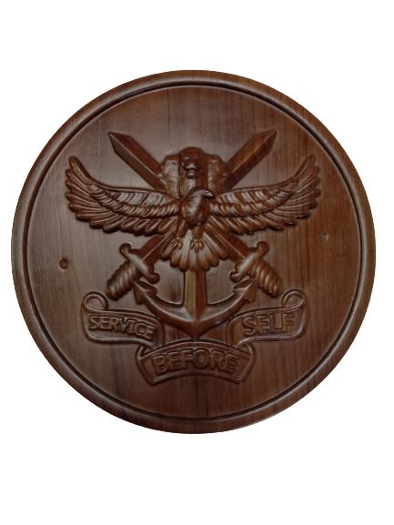 SERVICE BEFORE SELF WOODEN Plaque - 12 Inches - 3D Engraving- Crest Badge Wall Décor (5395)